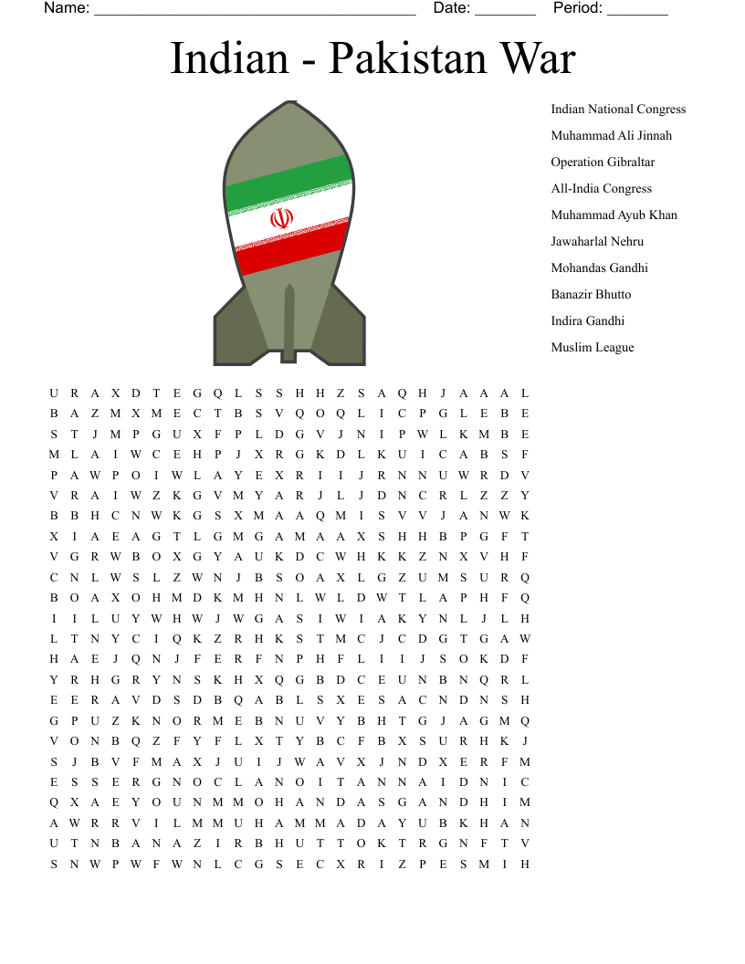 Indian - Pakistan War Word Search