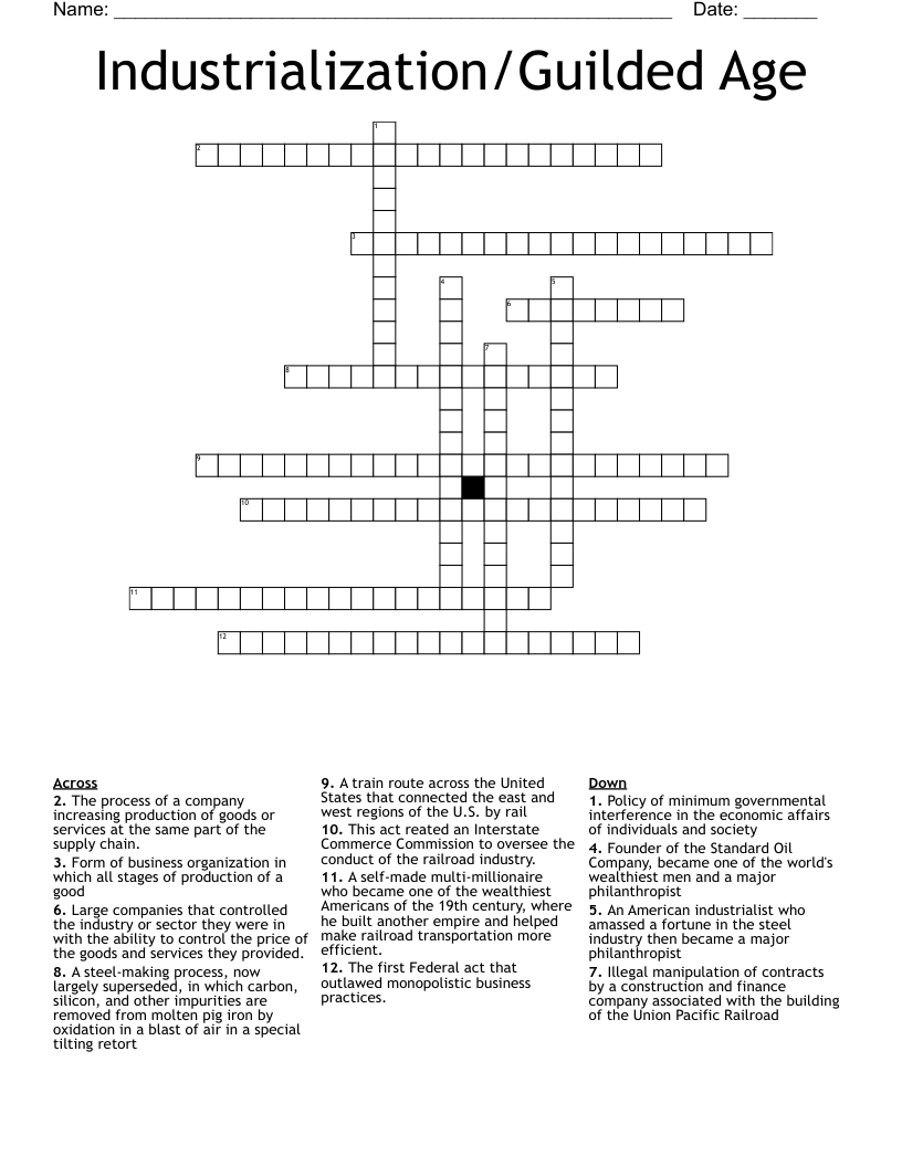 Industrialization/Guilded Age Crossword