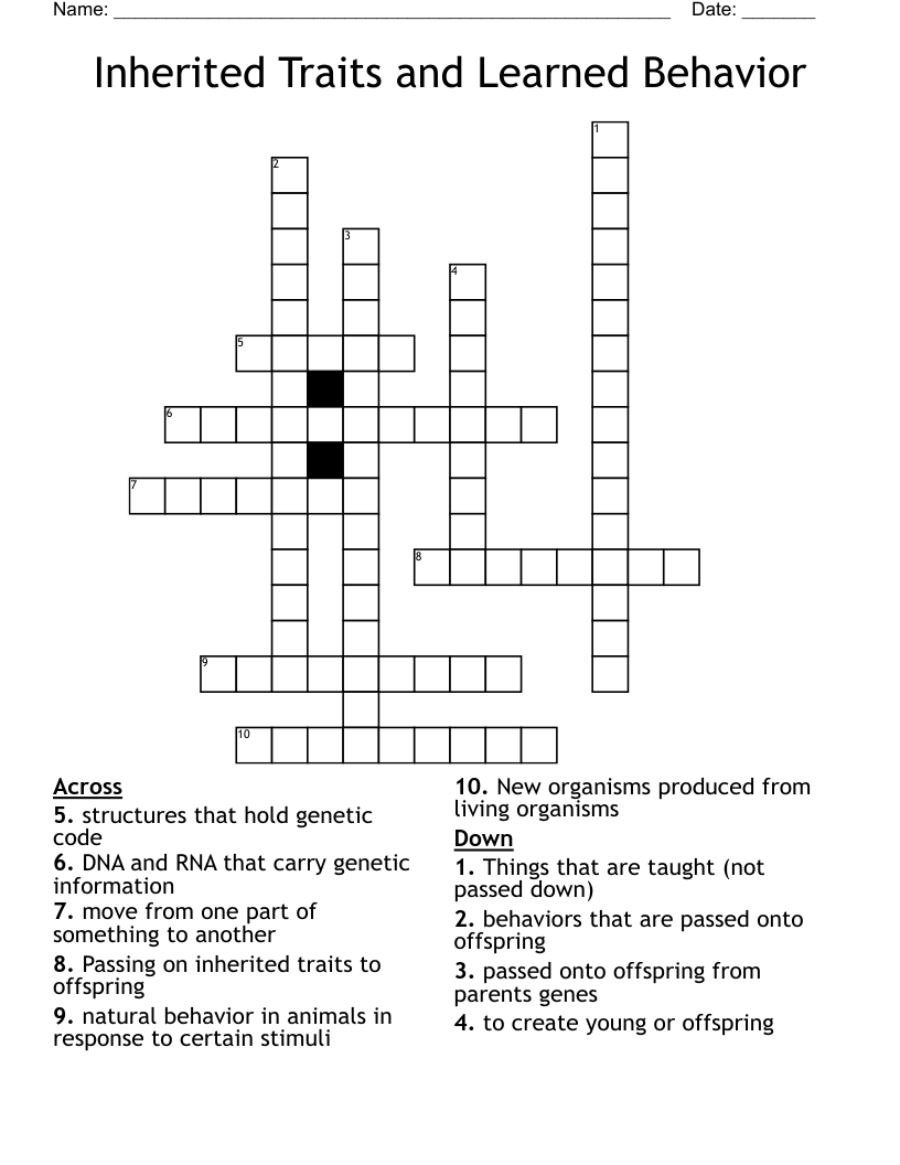 Inherited Traits and Learned Behavior Crossword