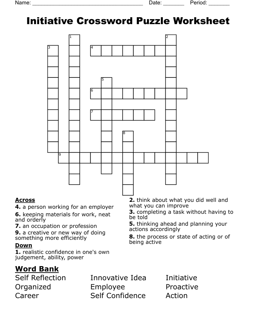 Initiative Crossword Puzzle Worksheet