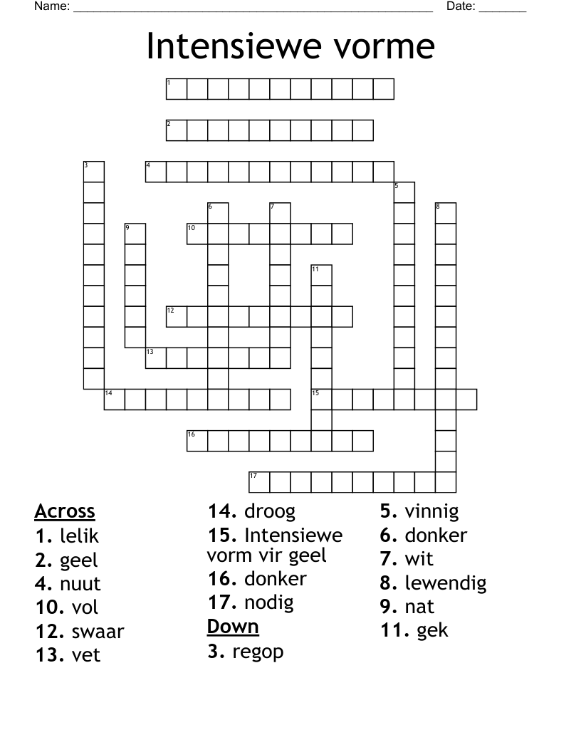 Intensiewe vorme Crossword