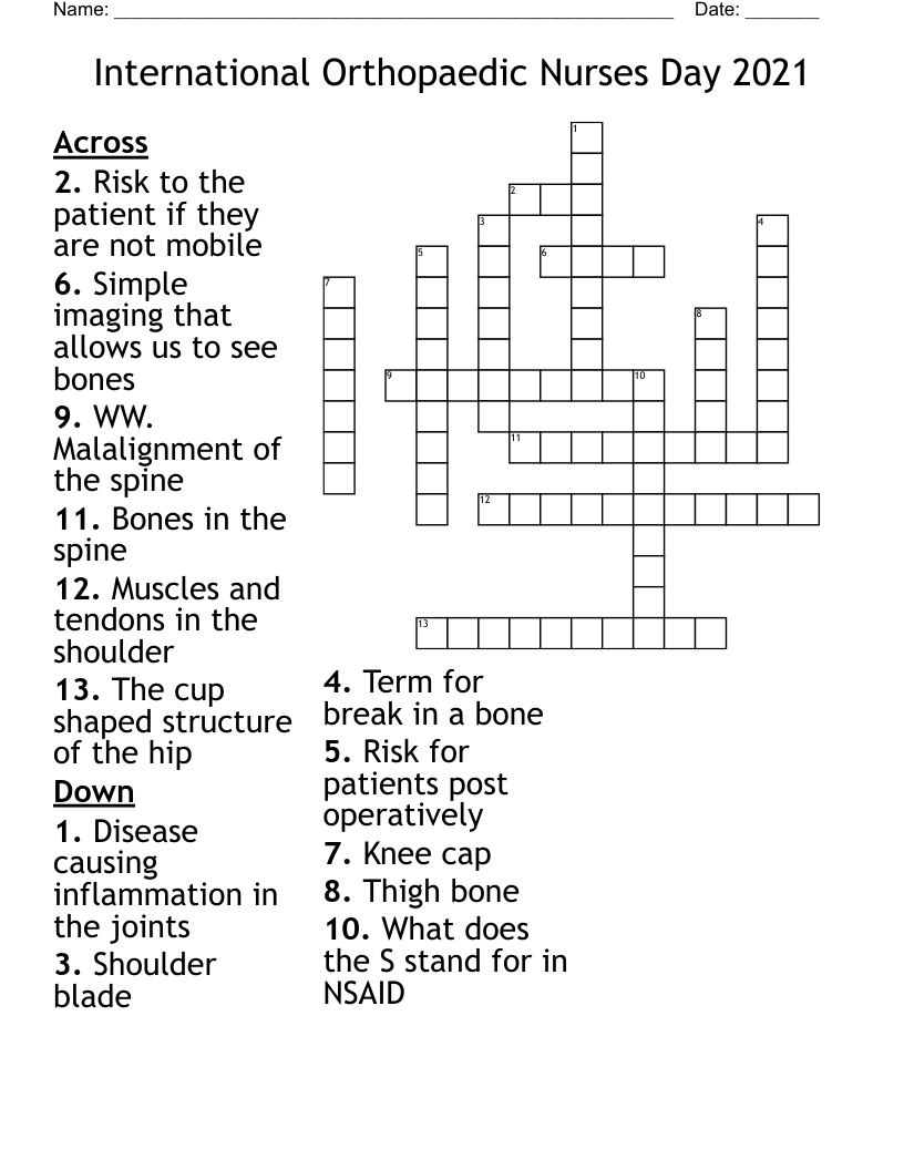 International Orthopaedic Nurses Day 2021 Crossword