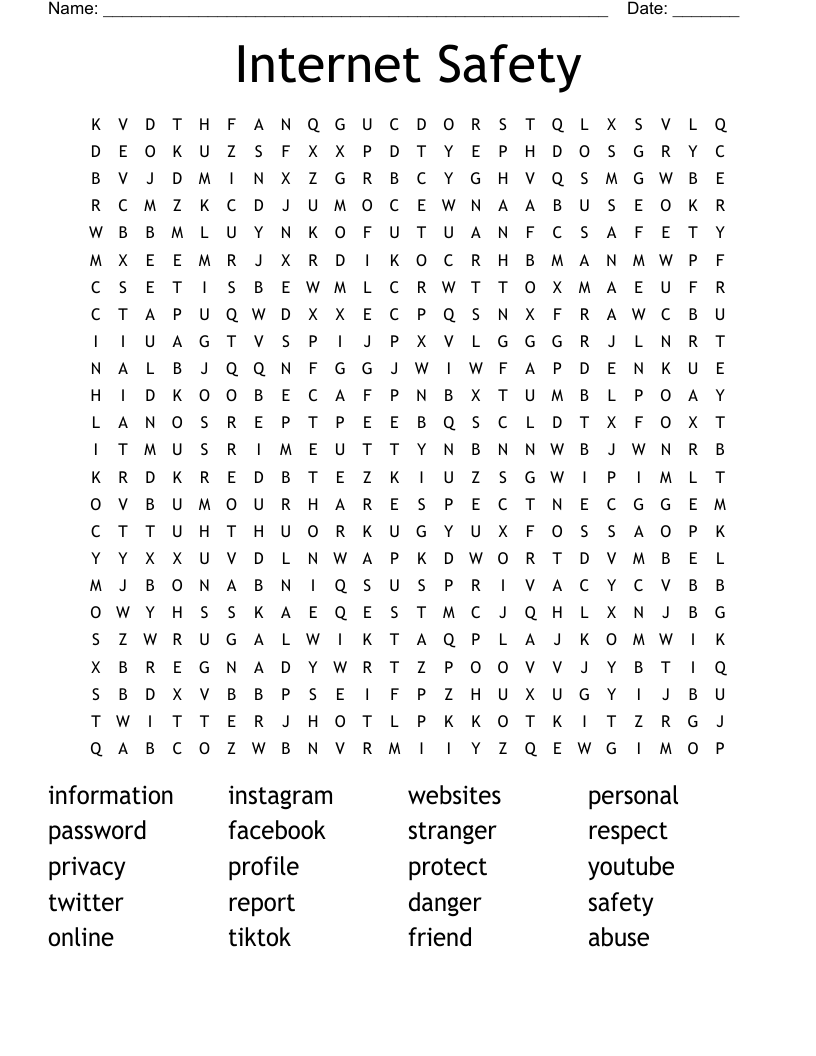 Internet Safety Word Search
