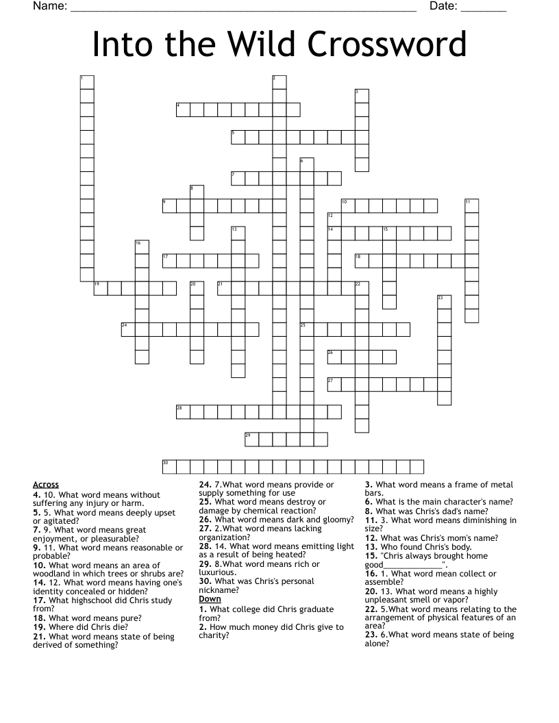 Into the Wild Crossword