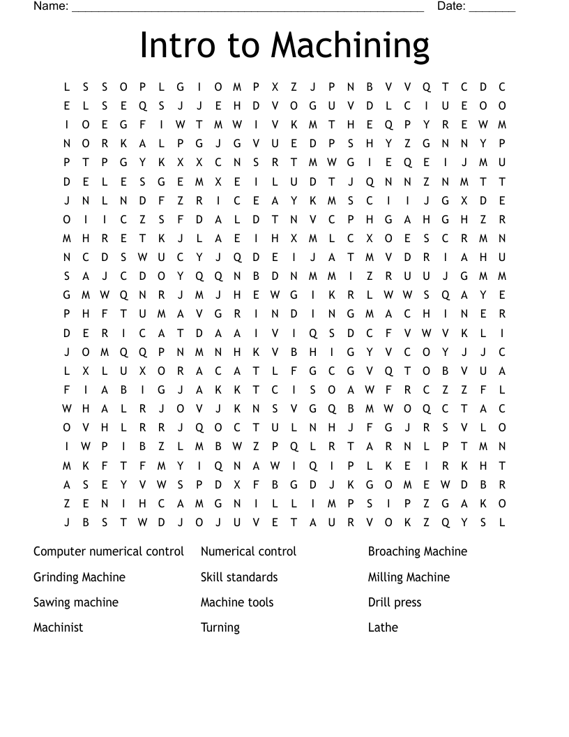 Intro to Machining Word Search