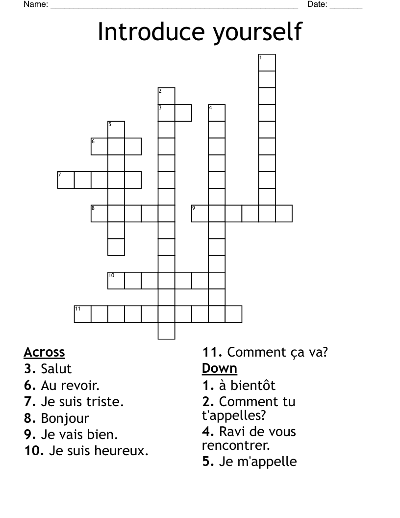 Introduce yourself Crossword