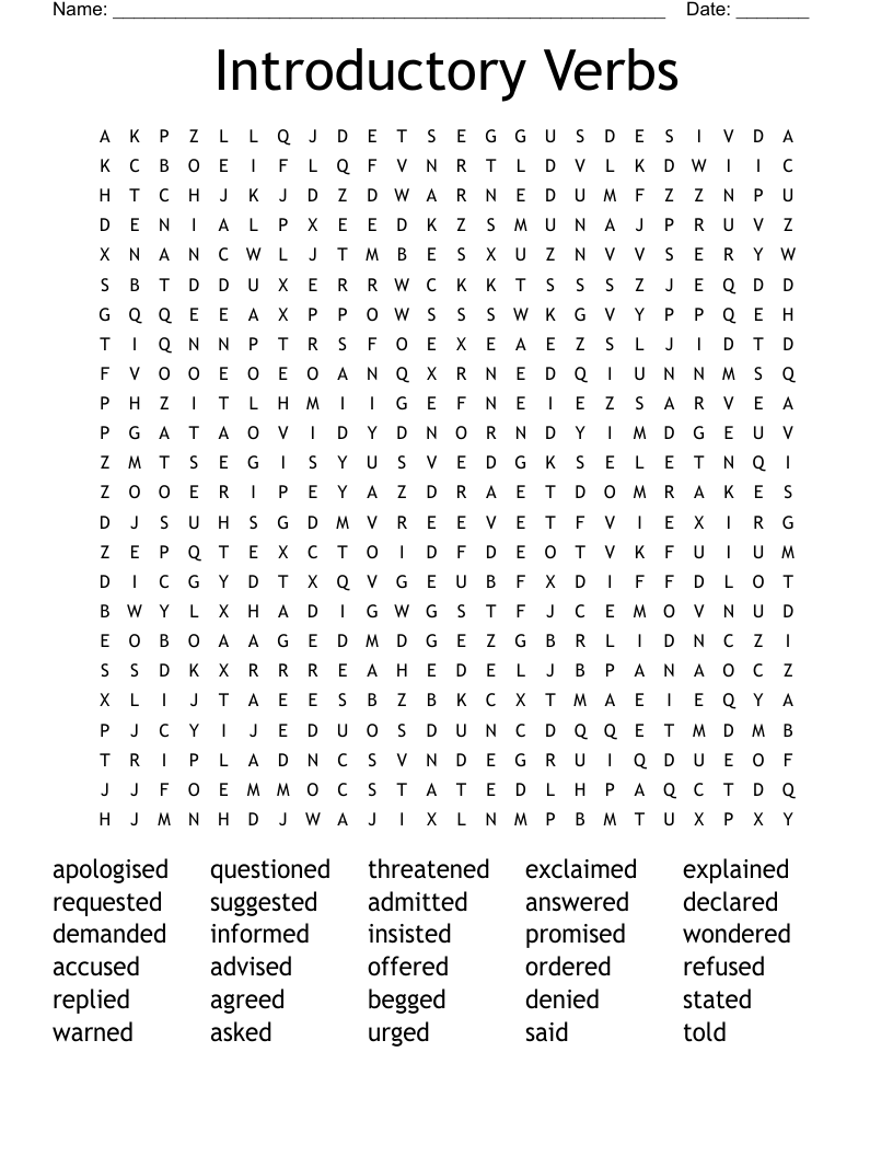 Introductory Verbs Word Search