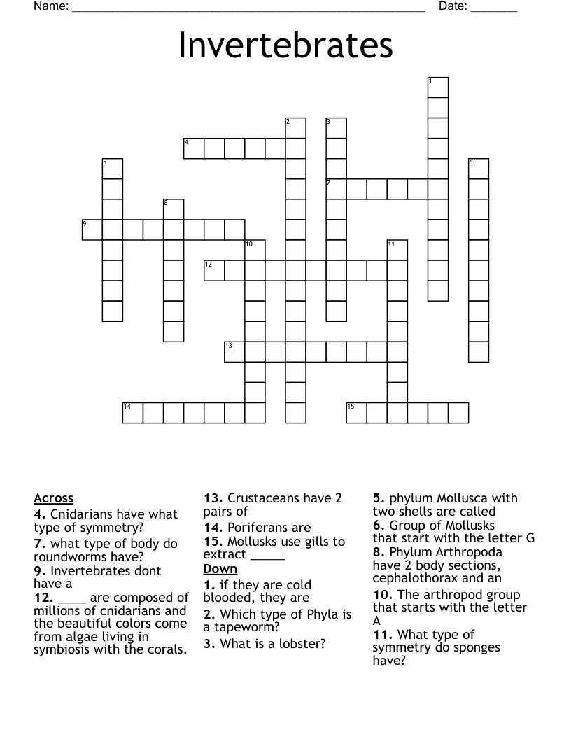 Invertebrates  Crossword