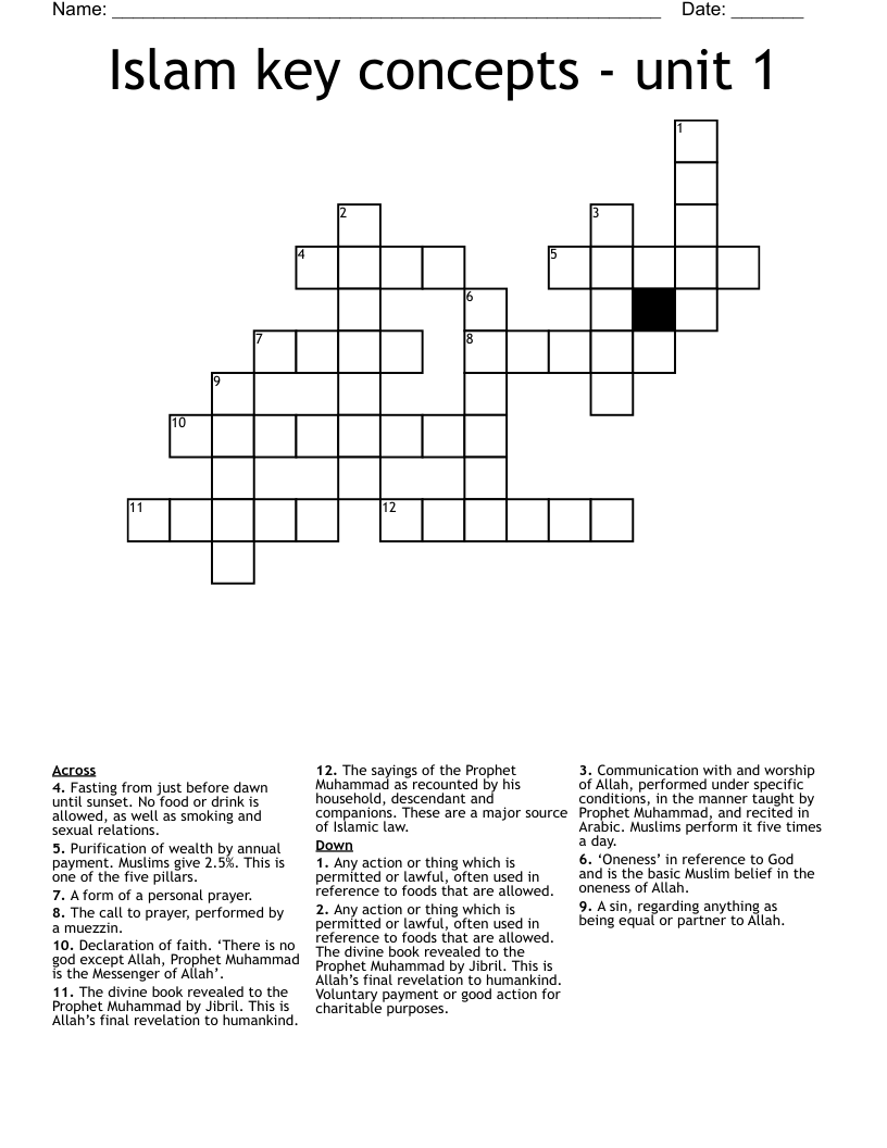 Islam key concepts - unit 1 Crossword