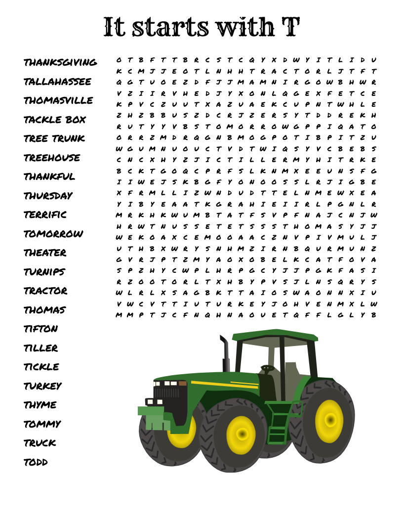 It starts with T Word Search