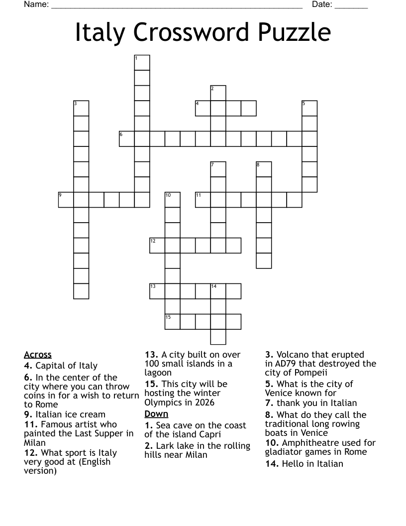 Italy Crossword Puzzle