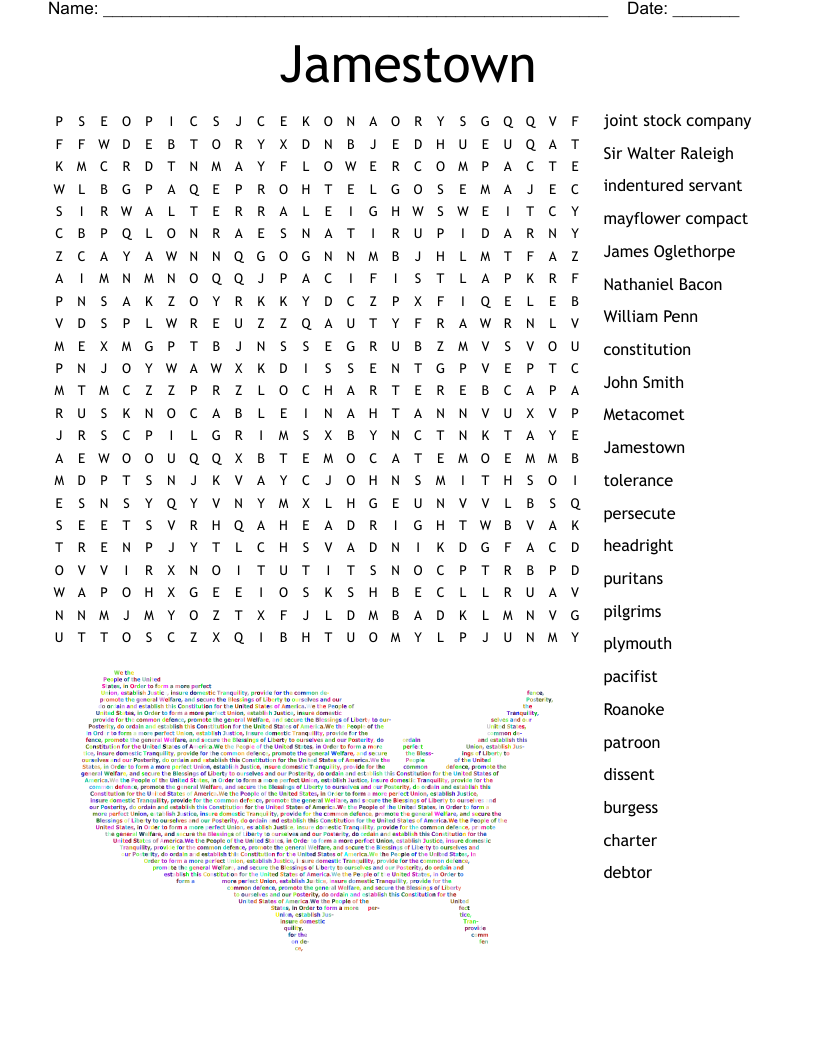 Jamestown Word Search