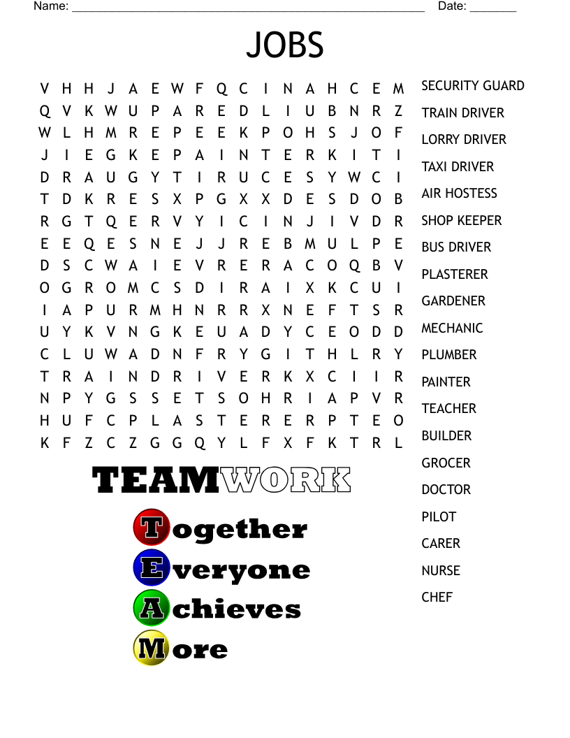 JOBS Word Search