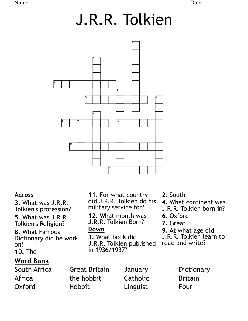 J.R.R. Tolkien Crossword