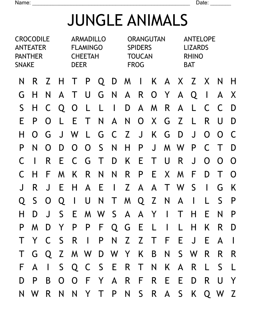 JUNGLE ANIMALS Word Search