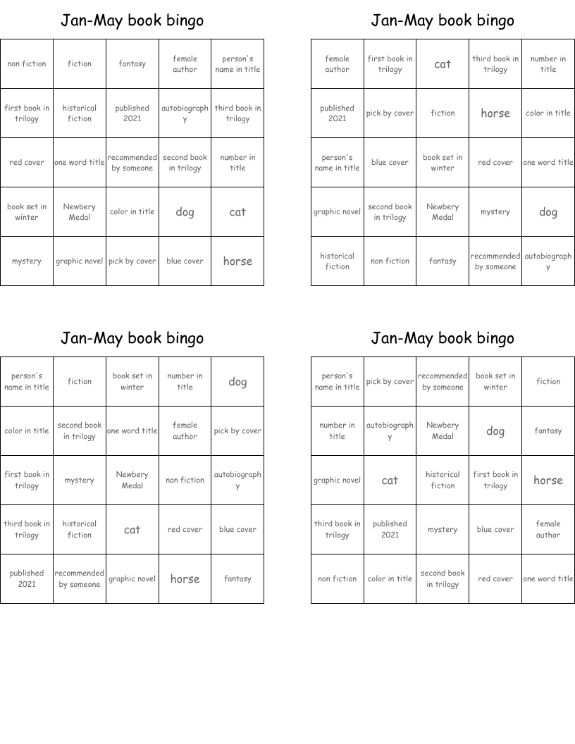 Jan-May book bingo