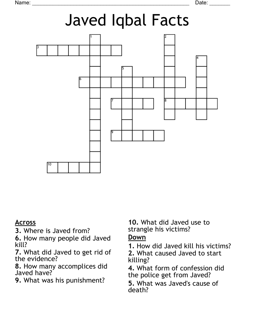 Javed Iqbal Facts Crossword
