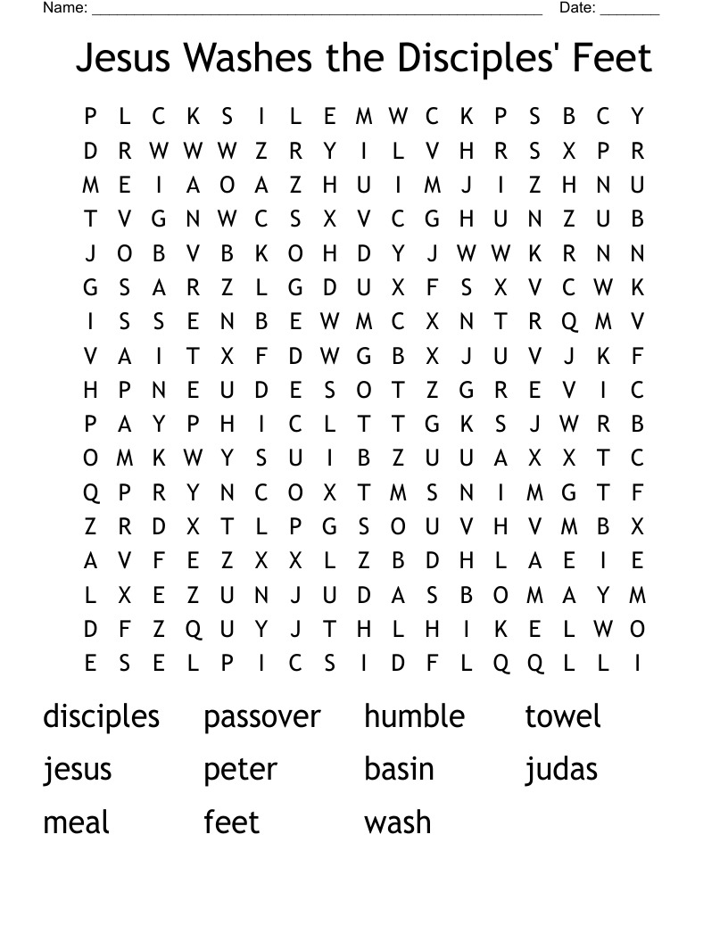 Jesus Washes the Disciples' Feet Word Search