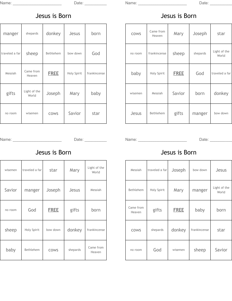 Jesus is Born Bingo Cards