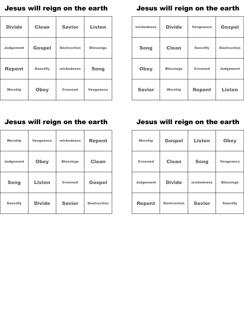 Jesus will reign on the earth Bingo Cards