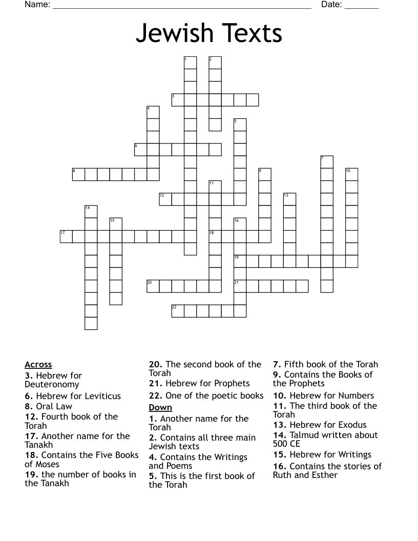 Jewish Texts Crossword