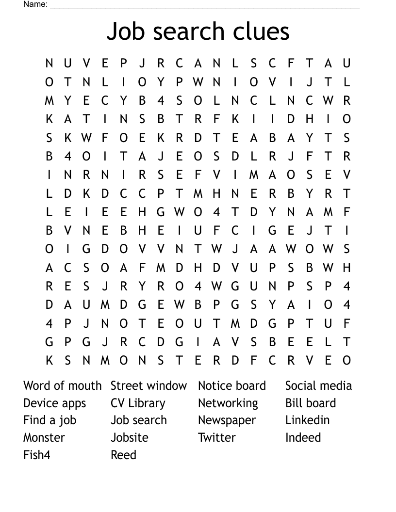 Job search clues Word Search