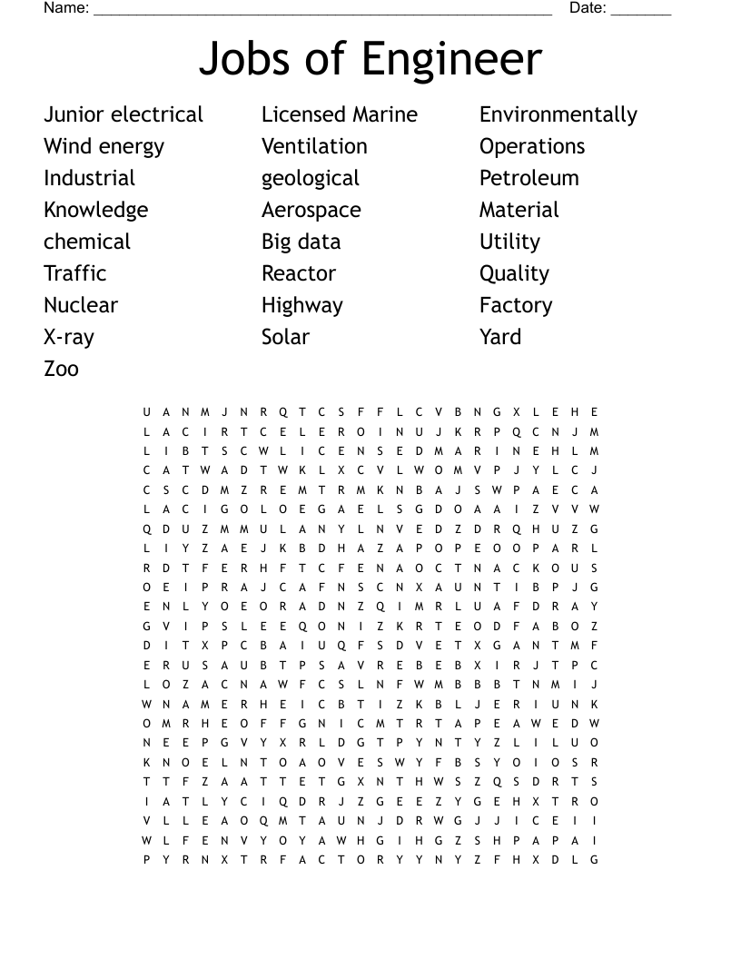 Jobs of Engineer Word Search