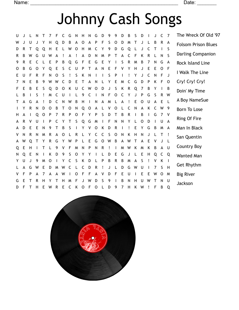 Johnny Cash Songs Word Search