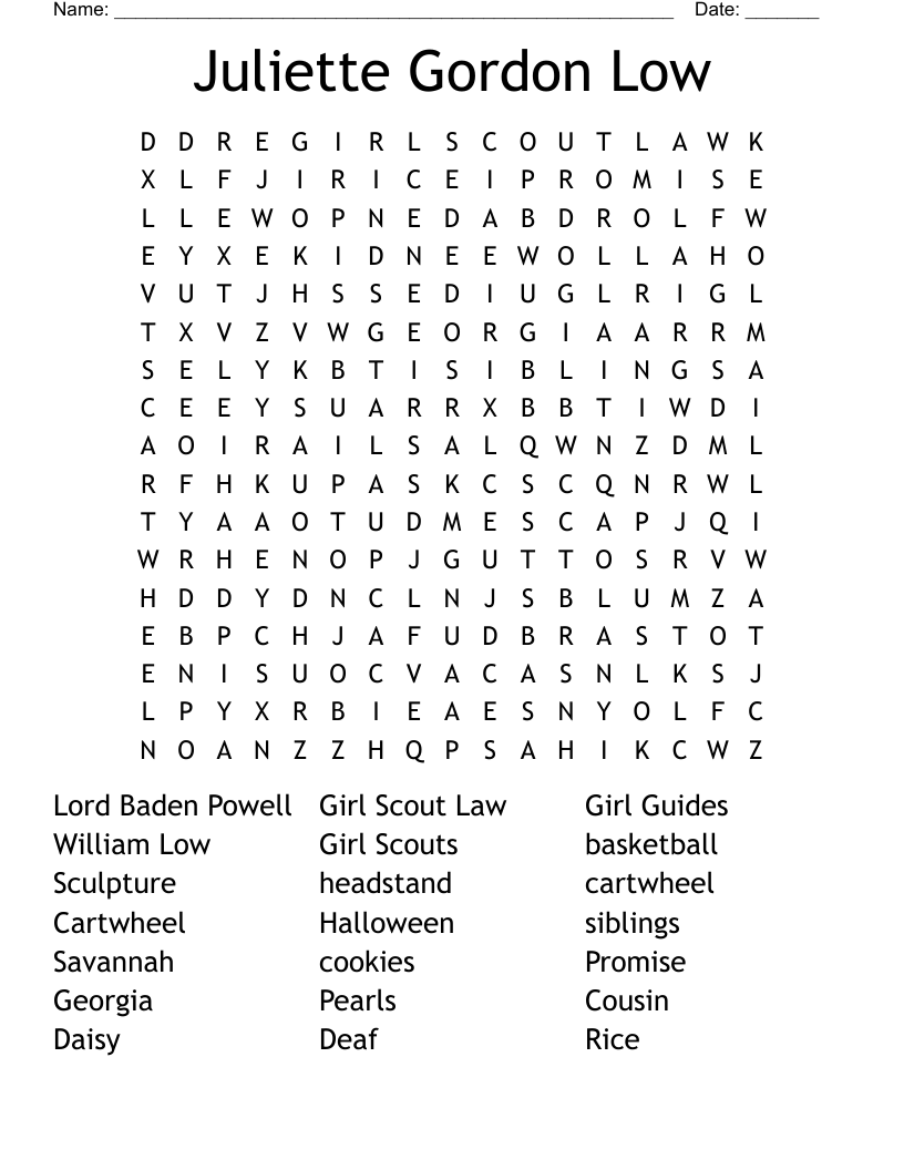 Juliette Gordon Low Word Search