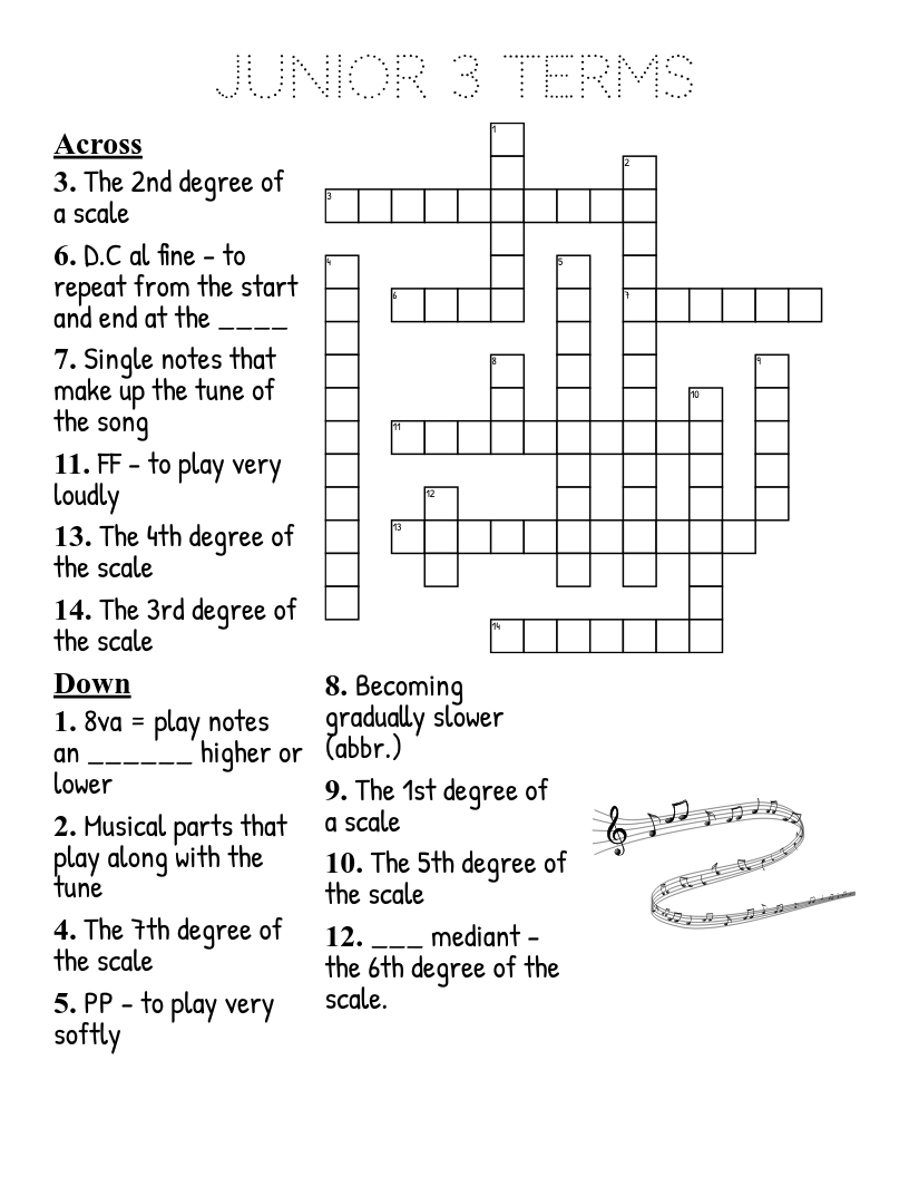 Junior 3 terms Crossword