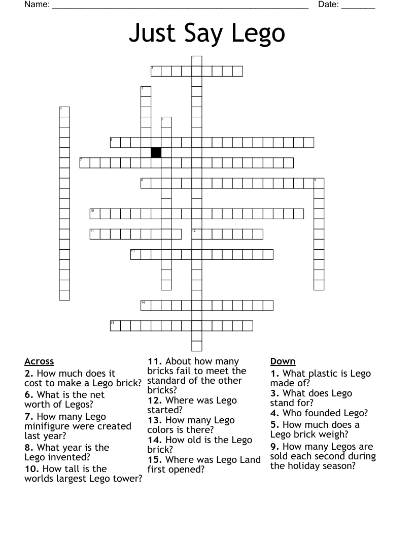 Just Say Lego Crossword