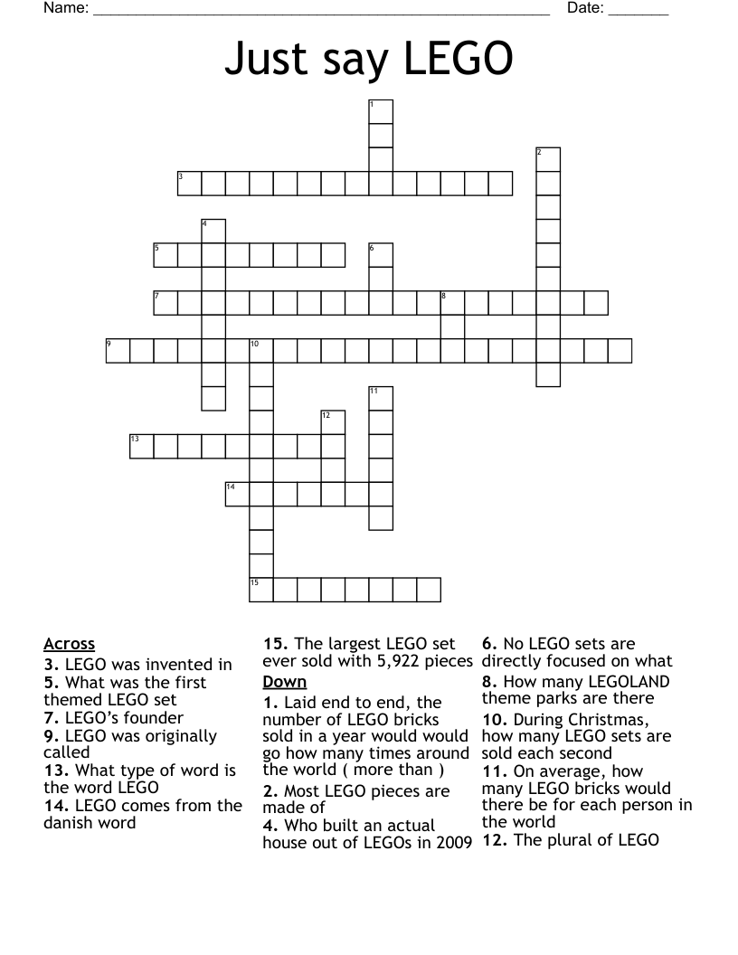 Just say LEGO  Crossword
