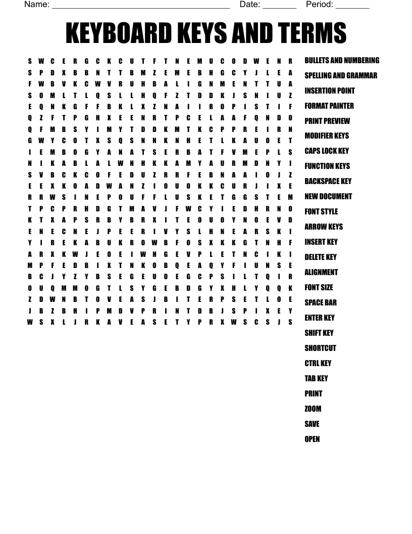 KEYBOARD KEYS AND TERMS Word Search