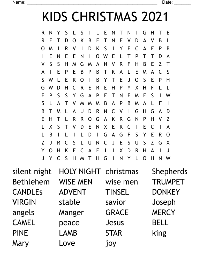 KIDS CHRISTMAS 2021 Word Search