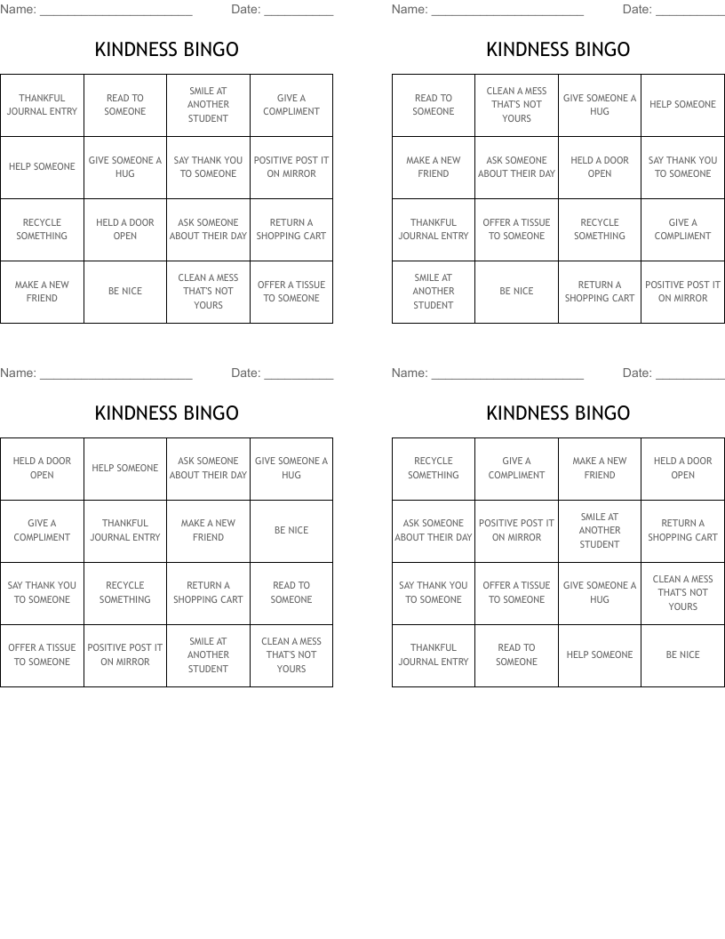 KINDNESS BINGO