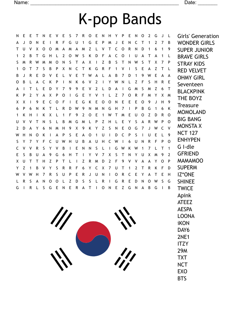 K-pop Bands Word Search