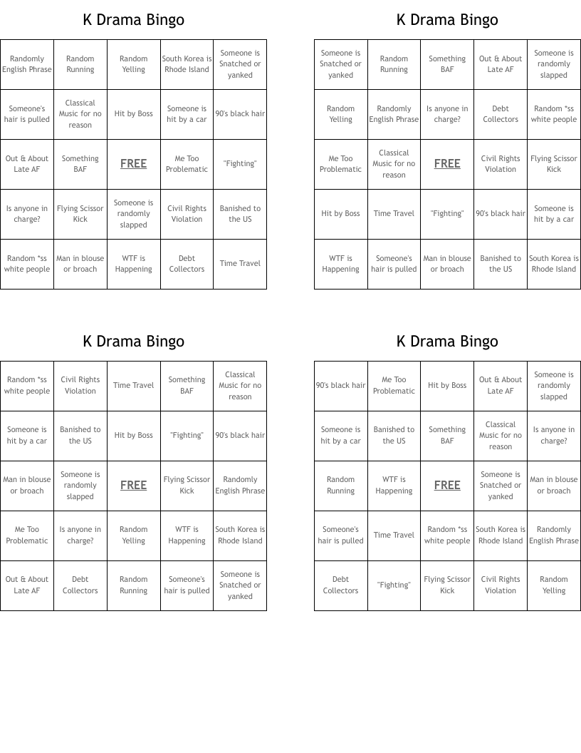 K Drama Bingo