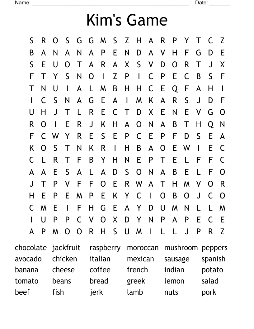 Kim's Game Word Search