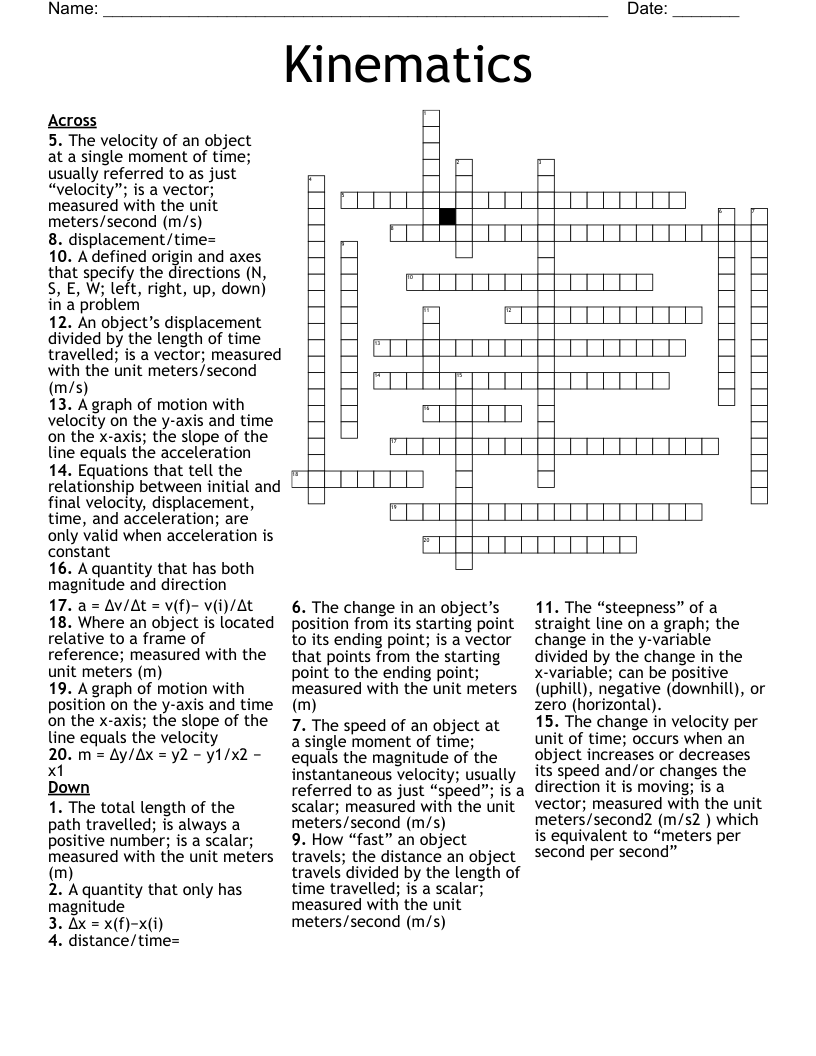 Kinematics Crossword