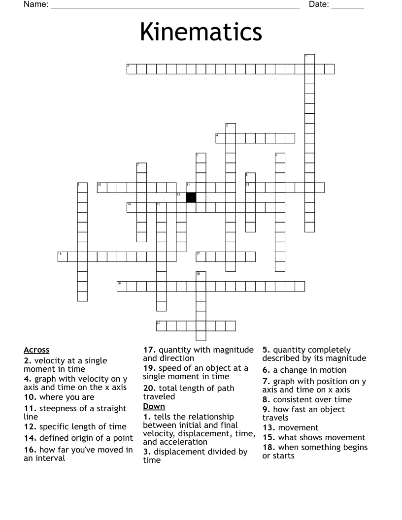 Kinematics Crossword