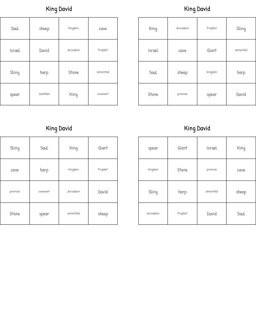 King David Bingo Cards