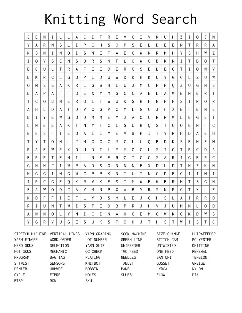 Knitting Word Search 