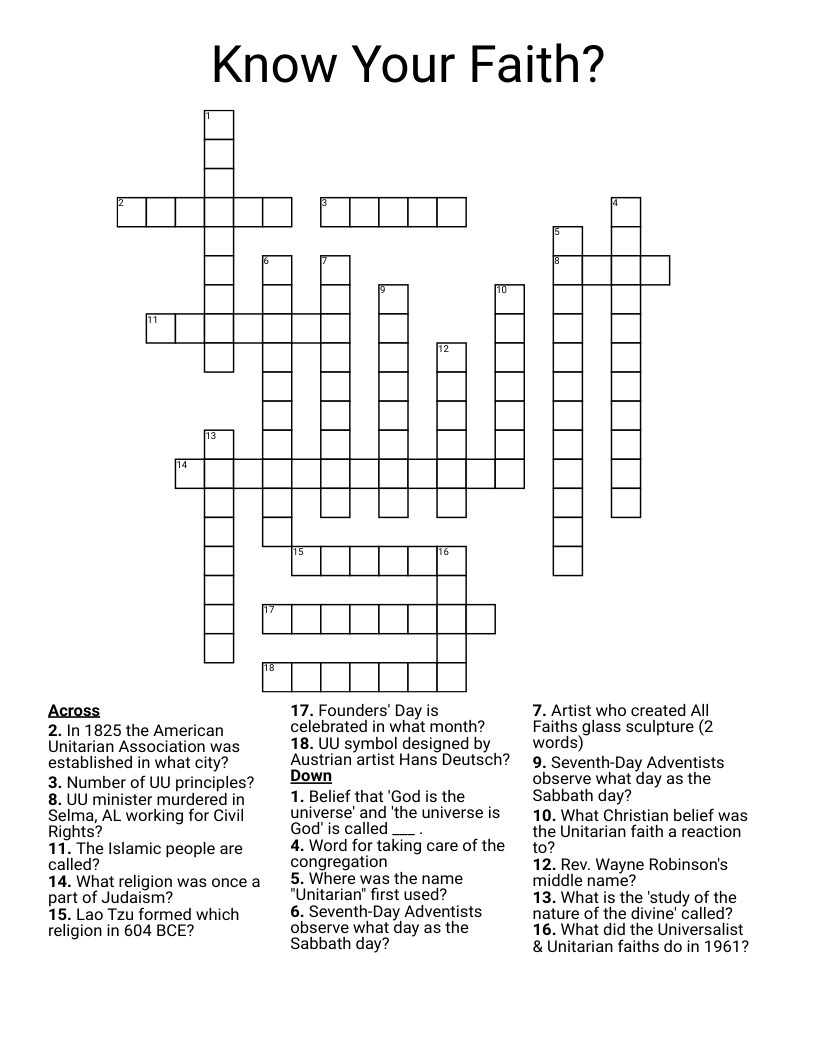 Know Your Faith? Crossword