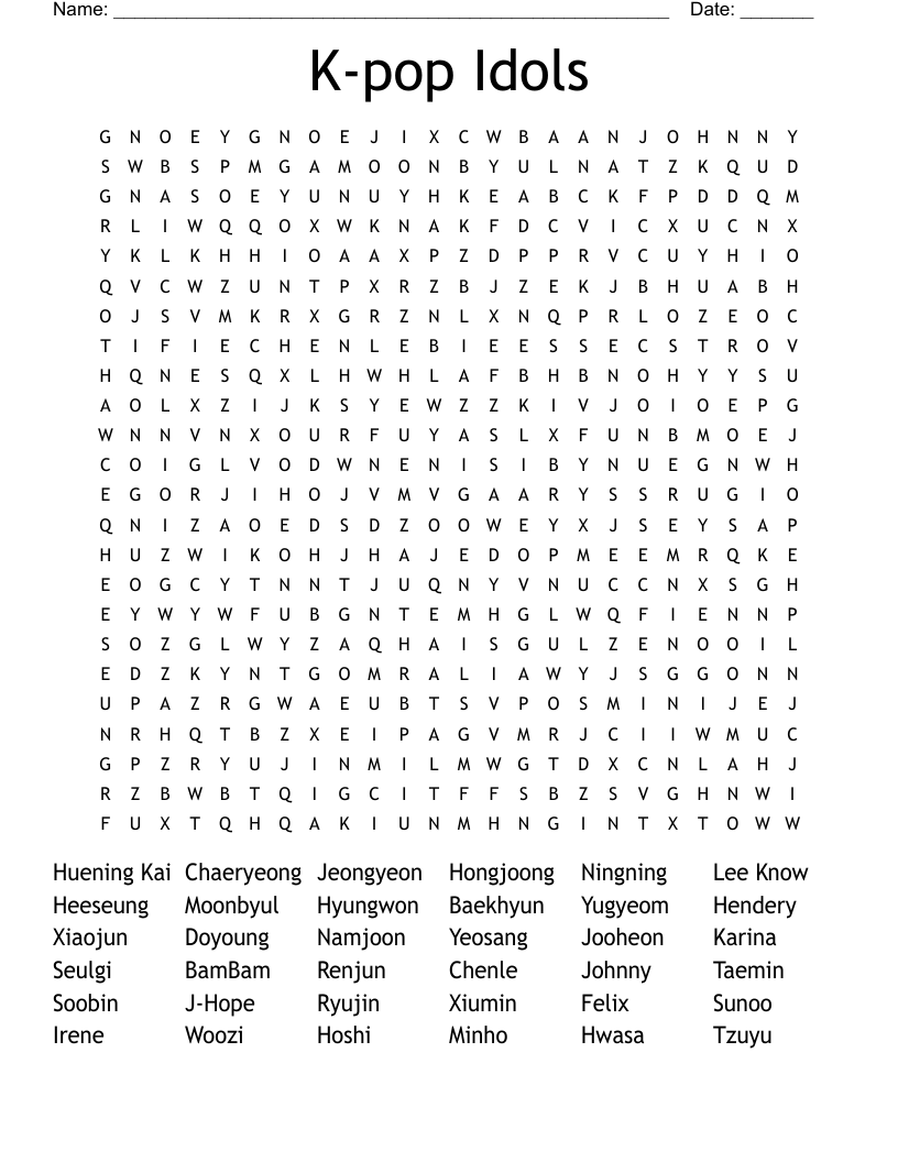 K-pop Idols Word Search