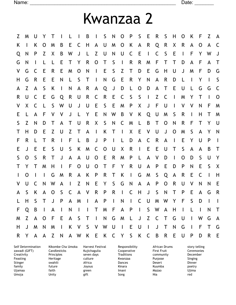 Kwanzaa 2 Word Search
