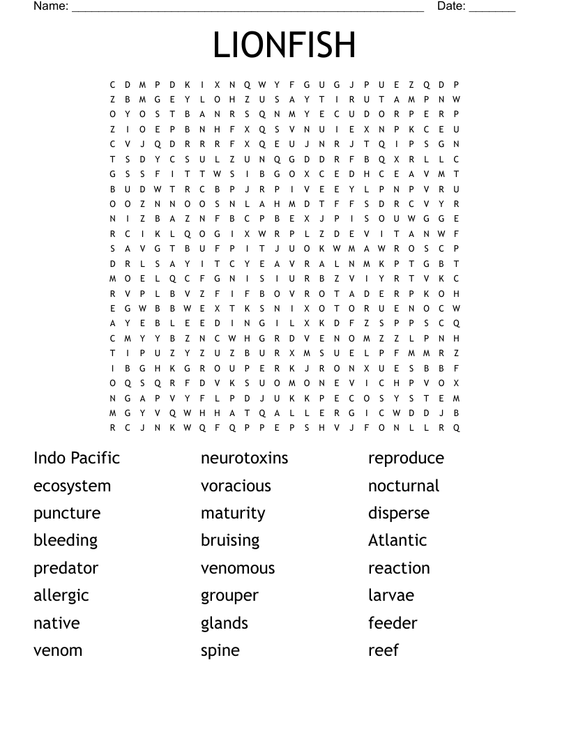 LIONFISH Word Search