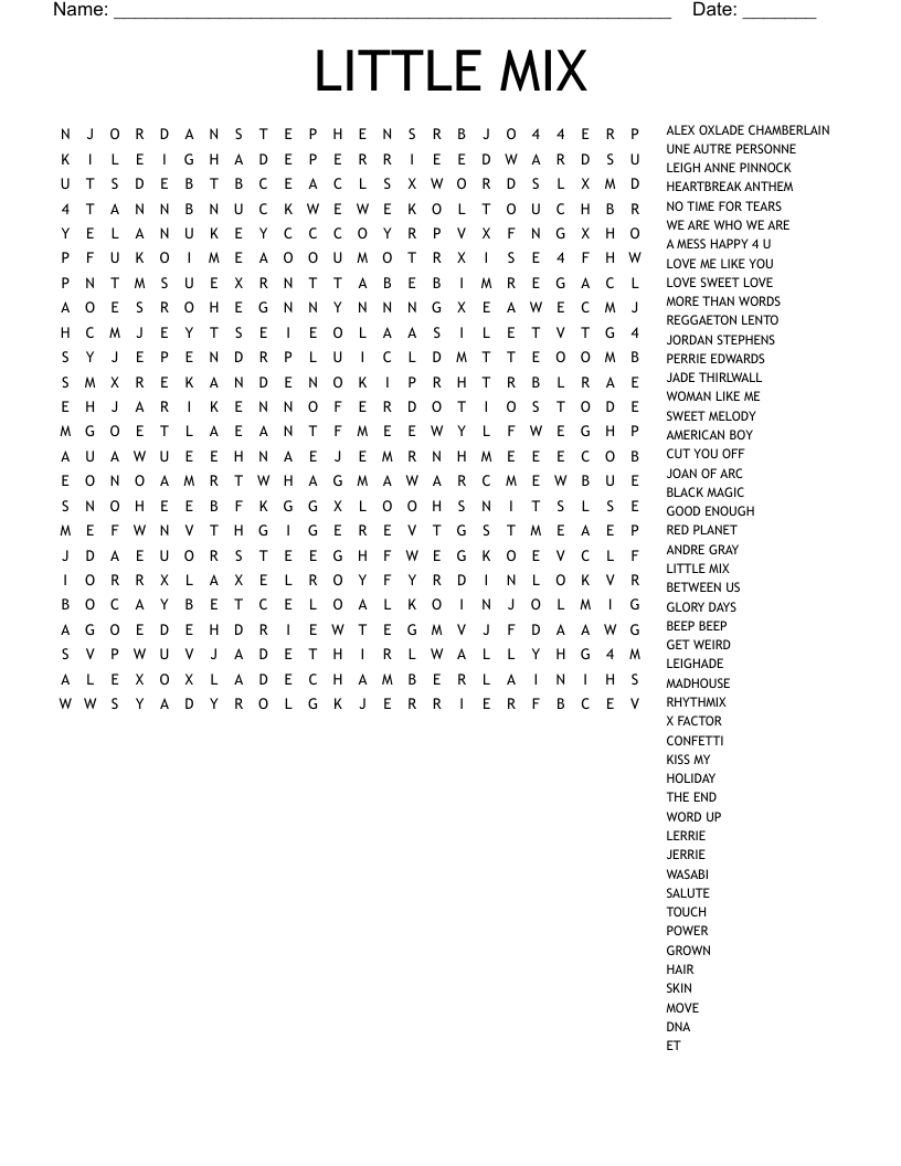 LITTLE MIX Word Search