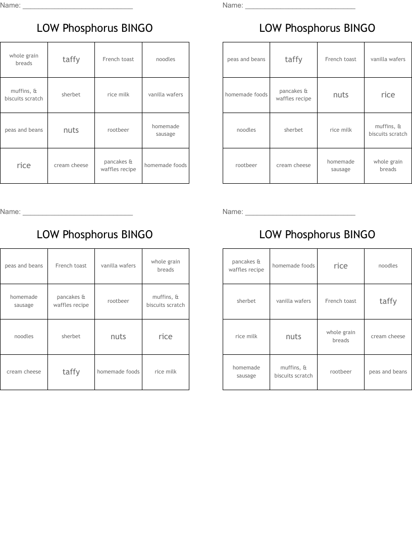 LOW Phosphorus BINGO