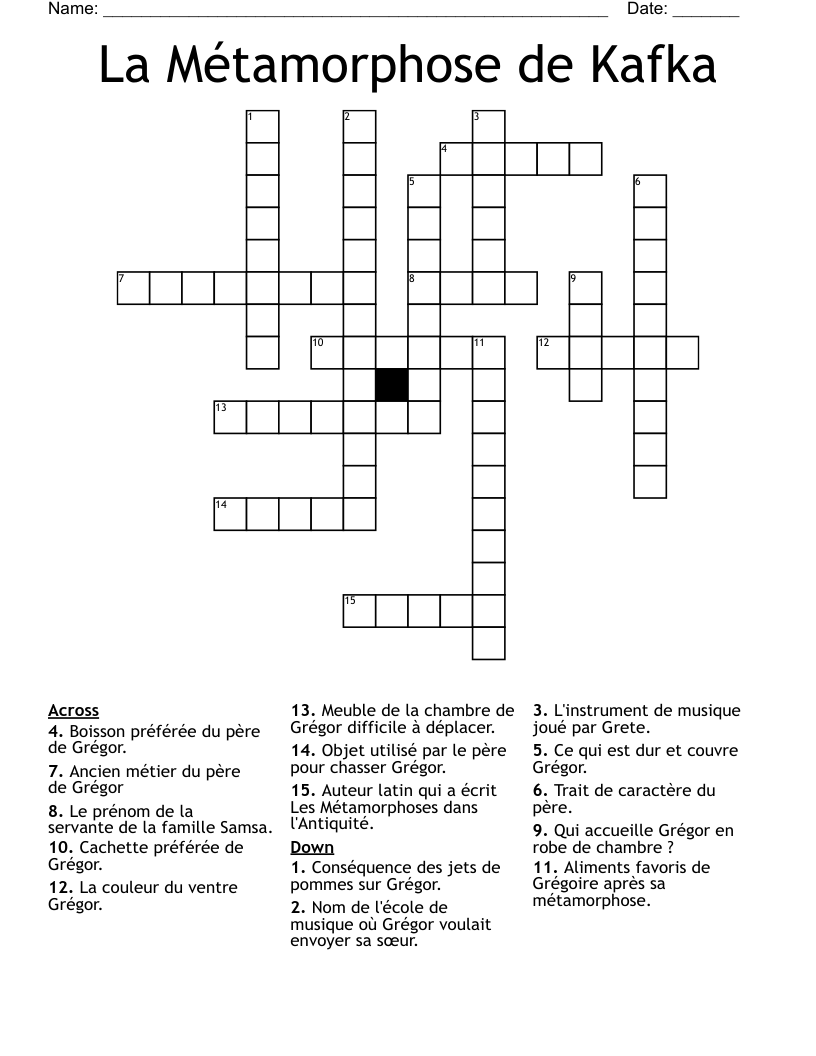 La Métamorphose de Kafka Crossword