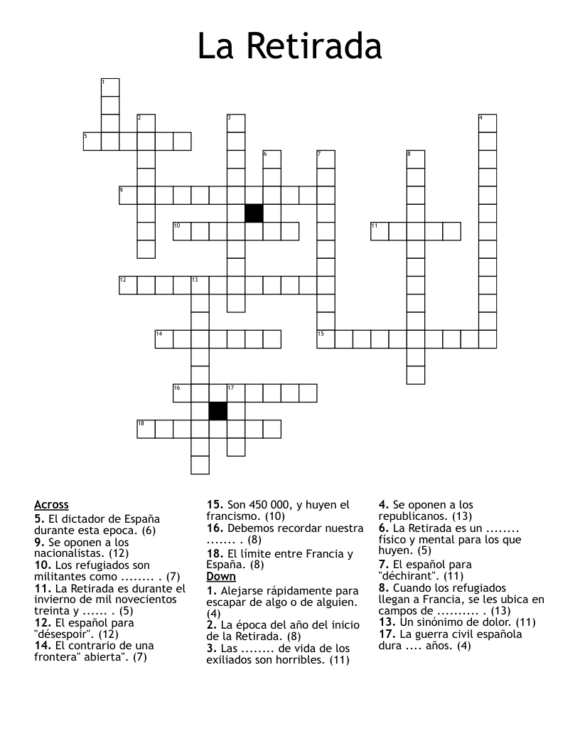 La Retirada Crossword